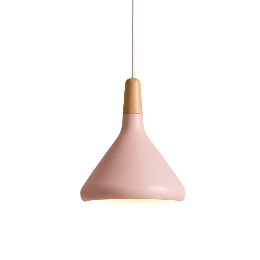 Scandi Wood Tone Top Cone Pendant Light Aluminium LED Ceiling Light | Ormexis