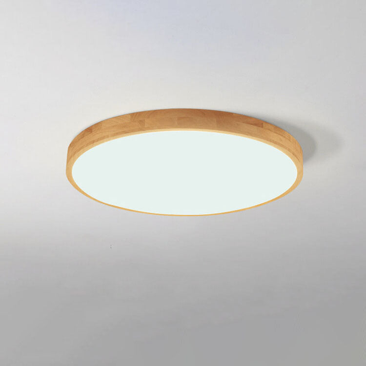 Candeeiro de teto LED escandinavo redondo, ultrafino, em madeira natural, de montagem saliente | Ormexis