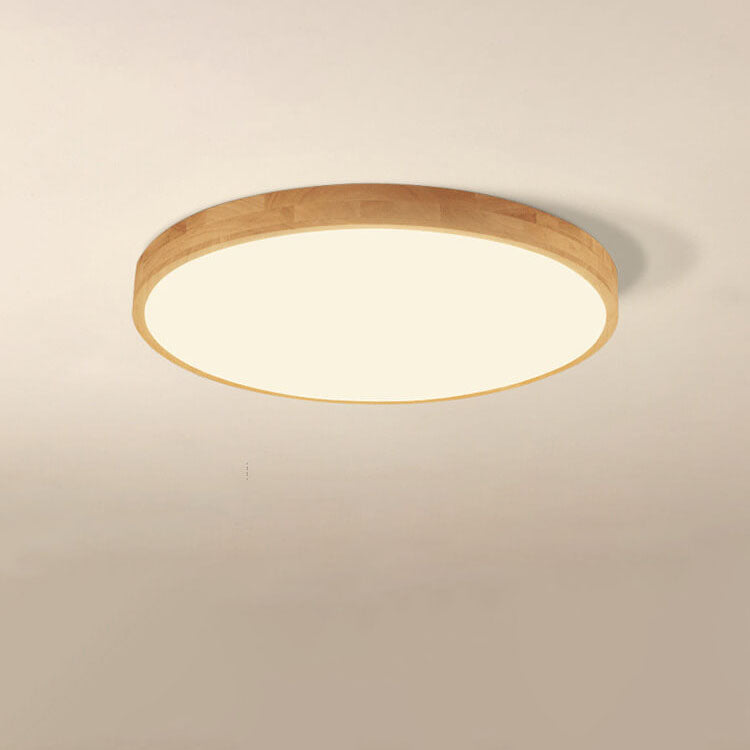 Candeeiro de teto LED escandinavo redondo, ultrafino, em madeira natural, de montagem saliente | Ormexis