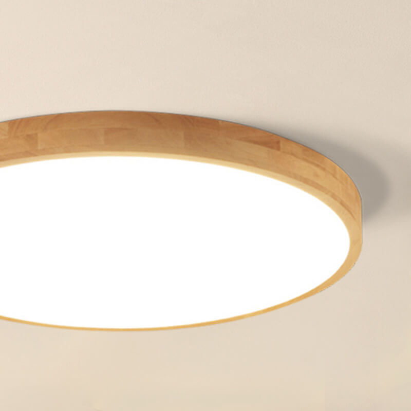 Candeeiro de teto LED escandinavo redondo, ultrafino, em madeira natural, de montagem saliente | Ormexis