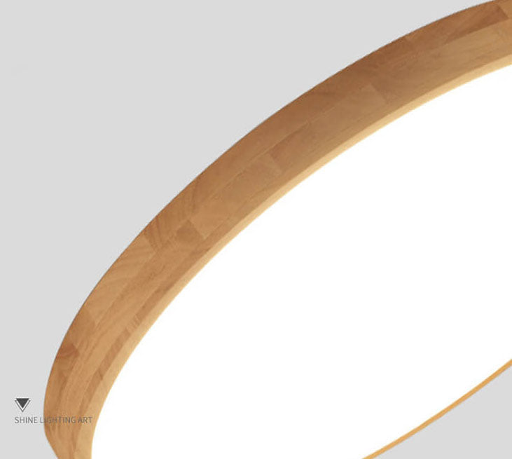 Candeeiro de teto LED escandinavo redondo, ultrafino, em madeira natural, de montagem saliente | Ormexis