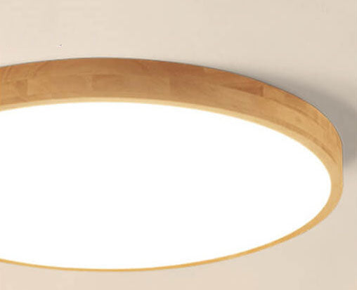 Candeeiro de teto LED escandinavo redondo, ultrafino, em madeira natural, de montagem saliente | Ormexis