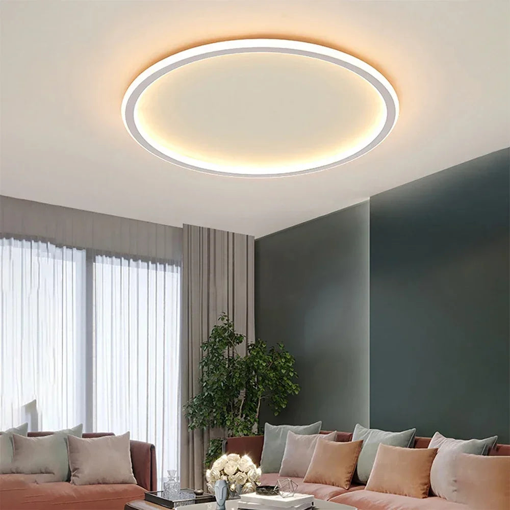 Candeeiro de teto LED fino com anel escandinavo, montagem rente minimalista, em preto, branco ou dourado | Ormexis