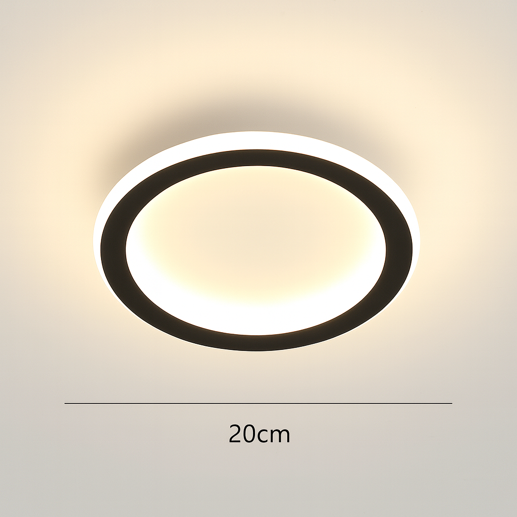 Candeeiro de teto LED fino com anel escandinavo, montagem rente minimalista, em preto, branco ou dourado | Ormexis