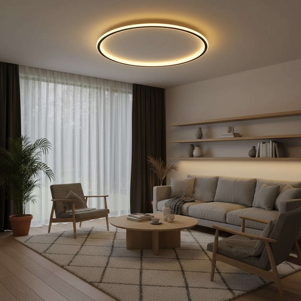 Candeeiro de teto LED fino com anel escandinavo, montagem rente minimalista, em preto, branco ou dourado | Ormexis