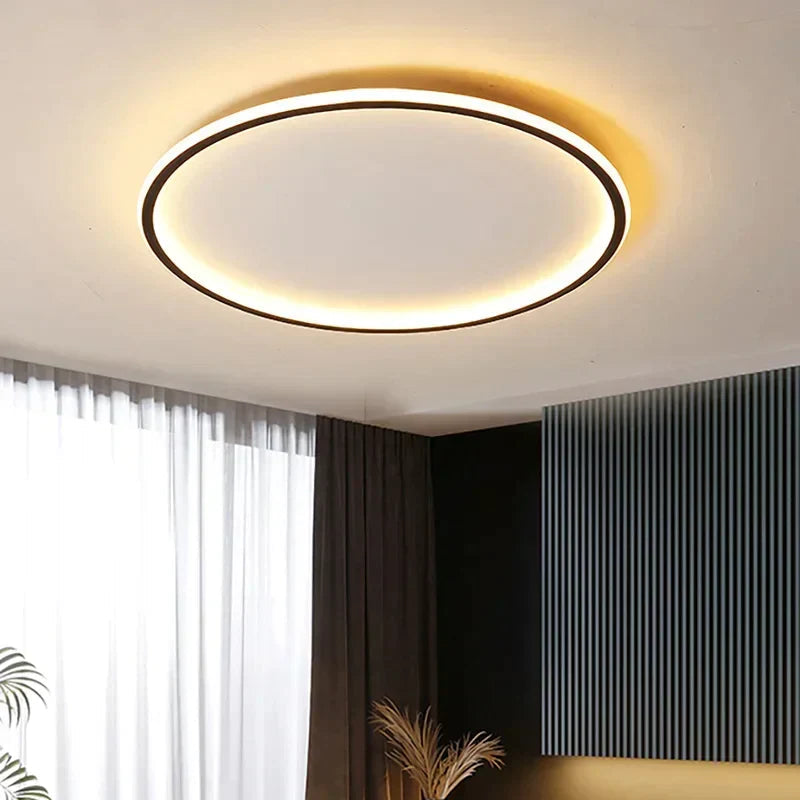 Candeeiro de teto LED fino com anel escandinavo, montagem rente minimalista, em preto, branco ou dourado | Ormexis