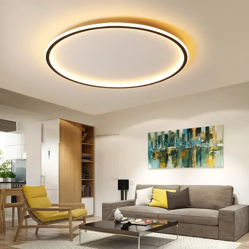 Candeeiro de teto LED fino com anel escandinavo, montagem rente minimalista, em preto, branco ou dourado | Ormexis
