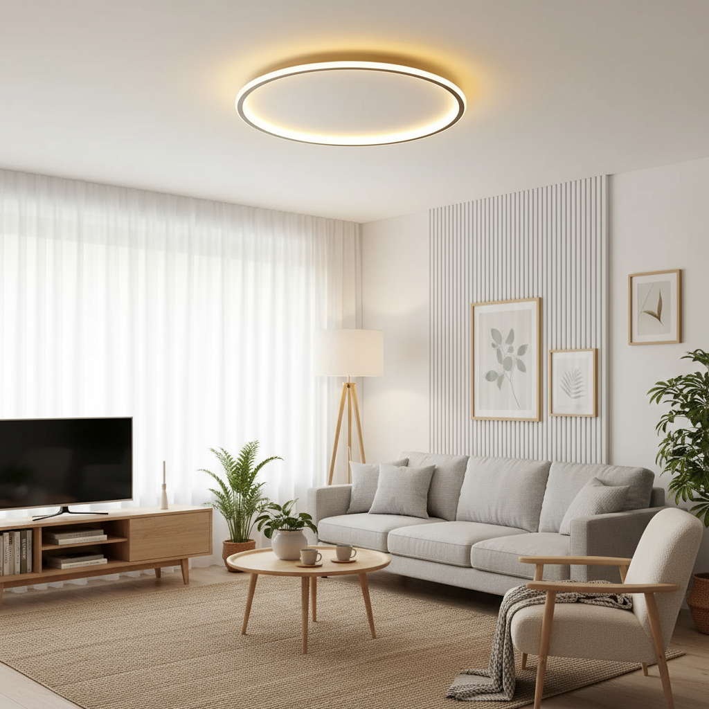 Candeeiro de teto LED fino com anel escandinavo, montagem rente minimalista, em preto, branco ou dourado | Ormexis