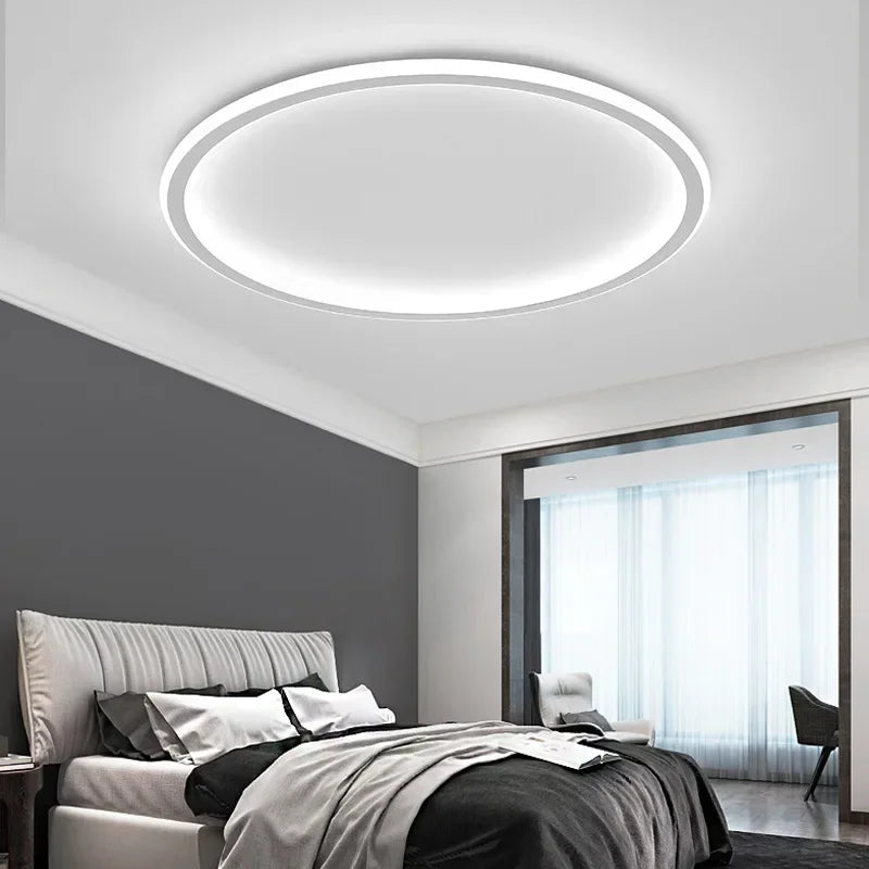 Candeeiro de teto LED fino com anel escandinavo, montagem rente minimalista, em preto, branco ou dourado | Ormexis