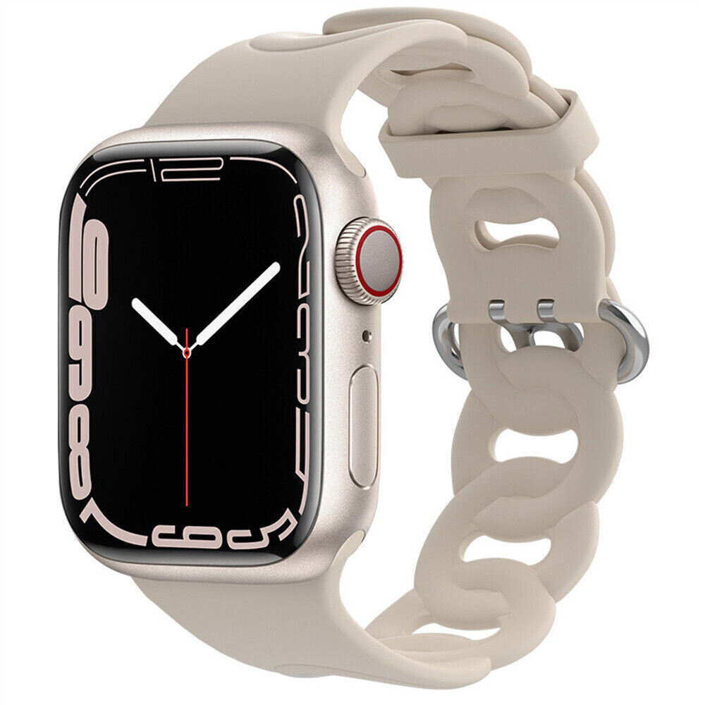 Apple Watch Beige Silicone Strap With Chain Link Band