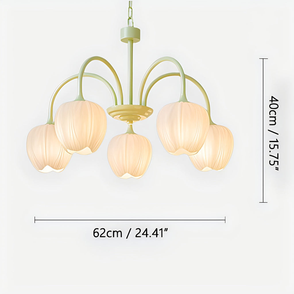 Romantic Tulip Chandelier With Matcha Green Finish