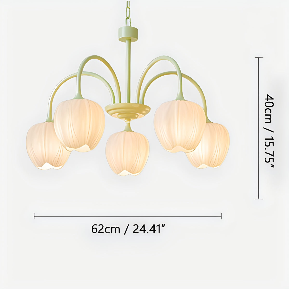 Romantic Tulip Chandelier With Matcha Green Finish