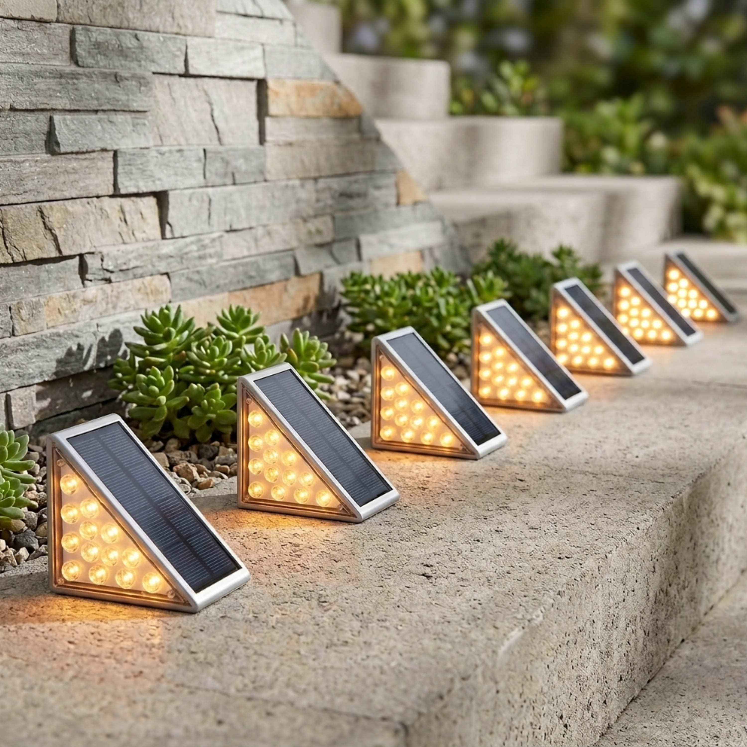 Solarbetriebene LED-Stufenleuchten für Garten, Treppen und Wege im Außenbereich, warmweiß | Ormexis