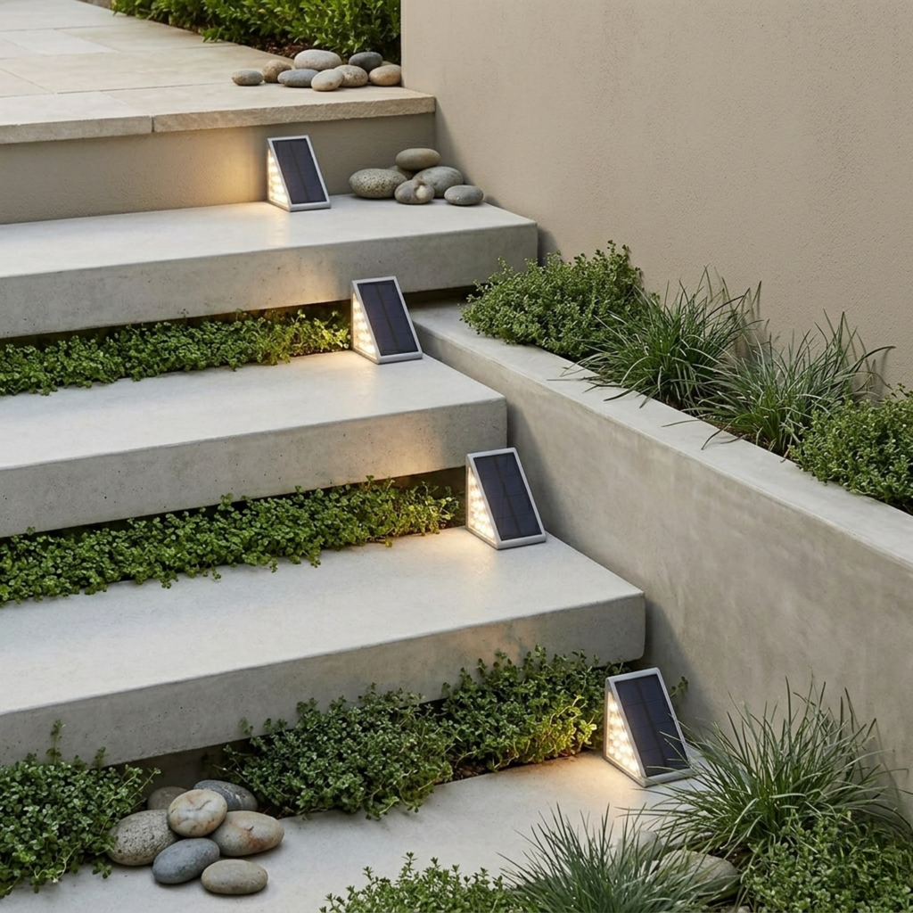Solarbetriebene LED-Stufenleuchten für Garten, Treppen und Wege im Außenbereich, warmweiß | Ormexis