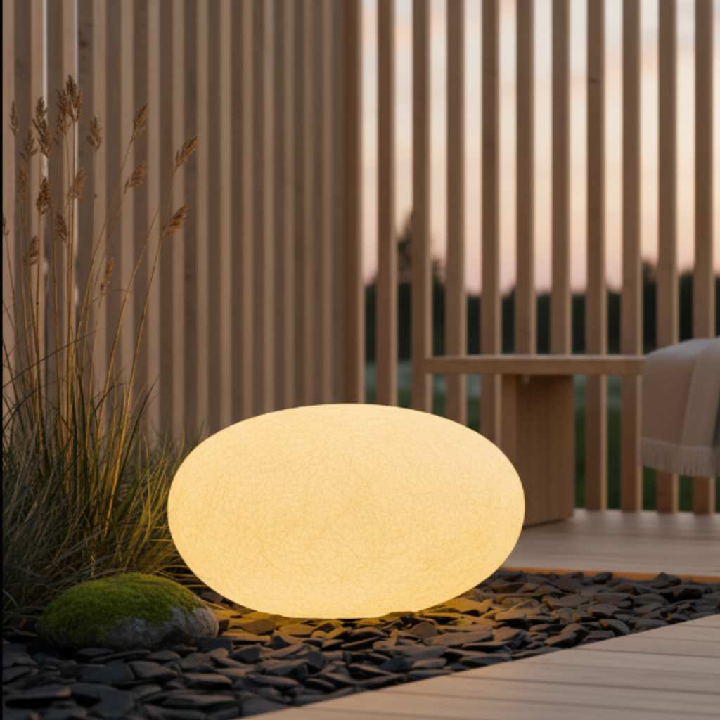 Stone Effect Solar Garden Light Oval Outdoor Pebble Lamp | Ormexis
