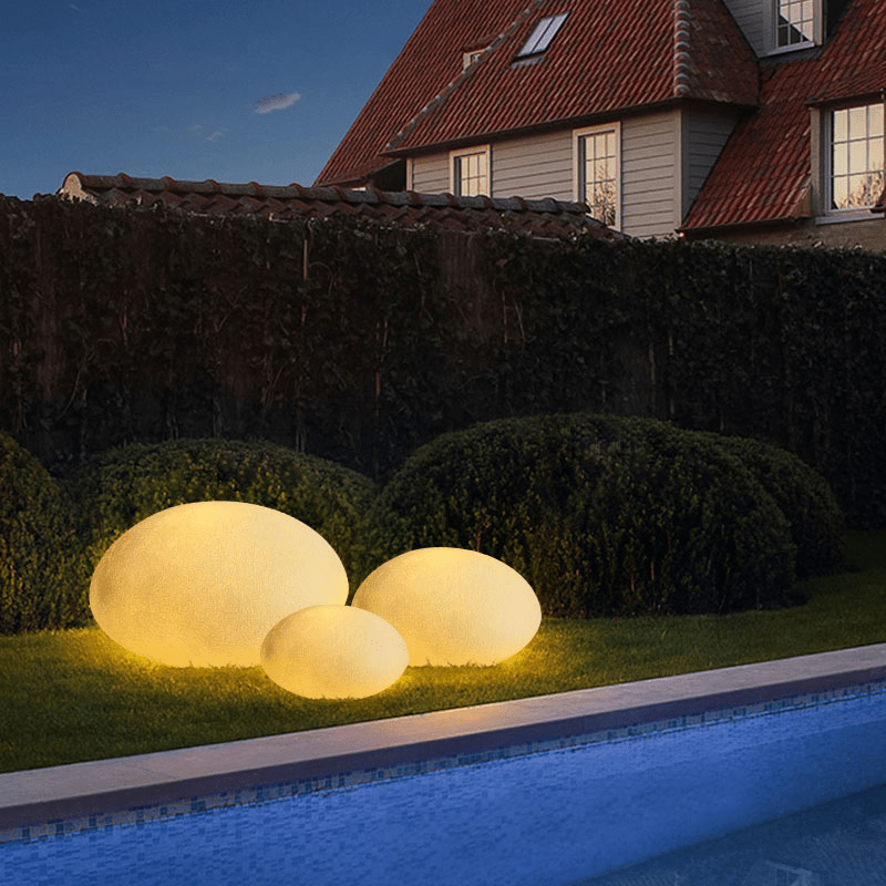Stone Effect Solar Garden Light Oval Outdoor Pebble Lamp | Ormexis