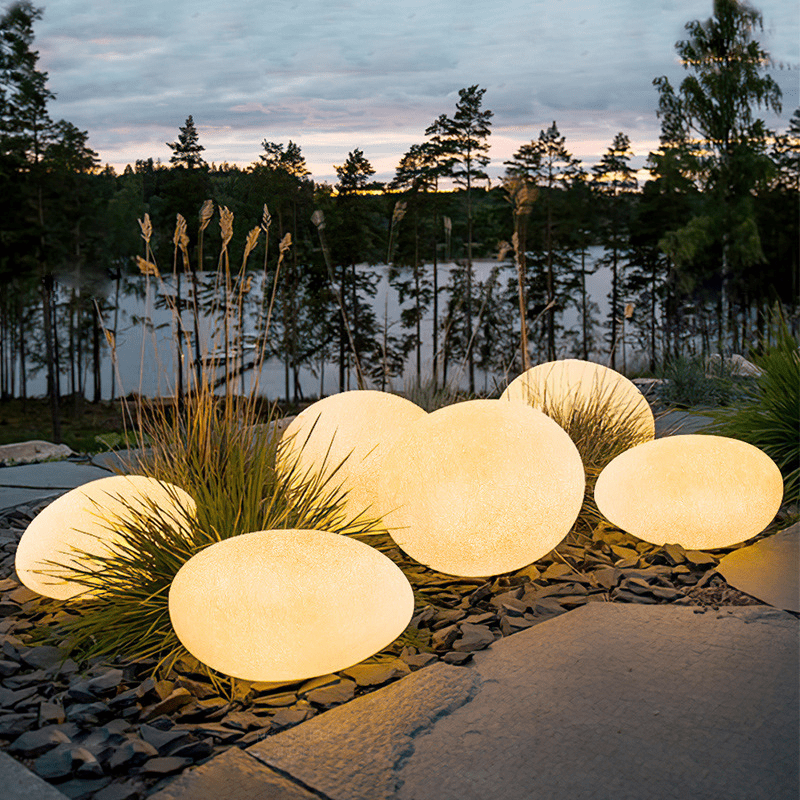 Stone Effect Solar Garden Light Oval Outdoor Pebble Lamp | Ormexis