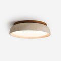 Travertine And Wood Round Flush Mount Ceiling Light Japandi Wabi Sabi | Ormexis