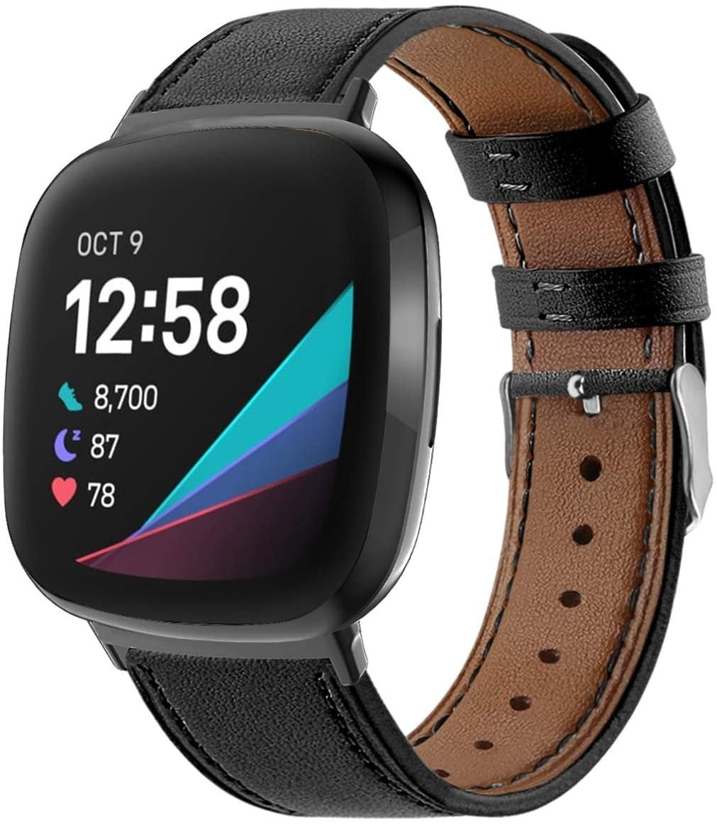 Glattes schwarzes Lederarmband als Ersatz für Fitbit Versa 3