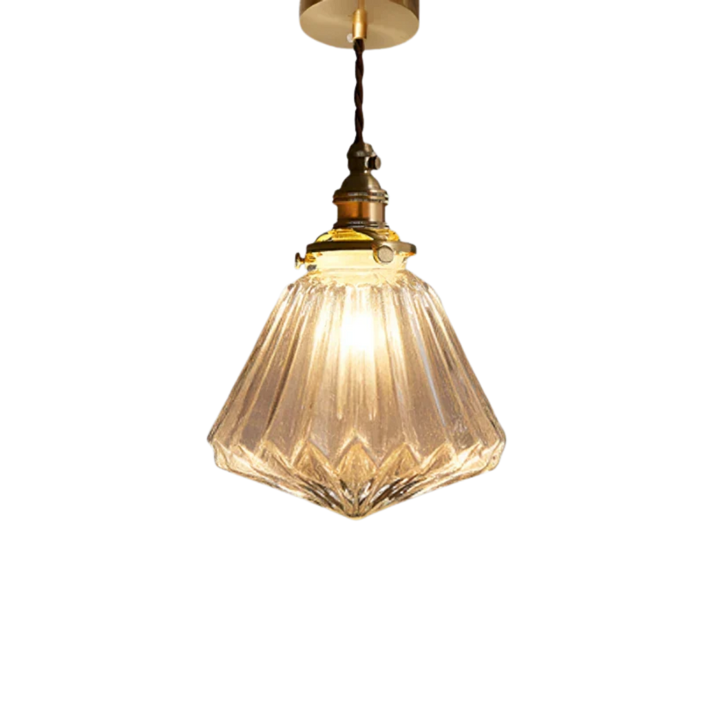 Vintage Ribbed Clear Glass Pendant Light with Brass Tone Fitting | Ormexis