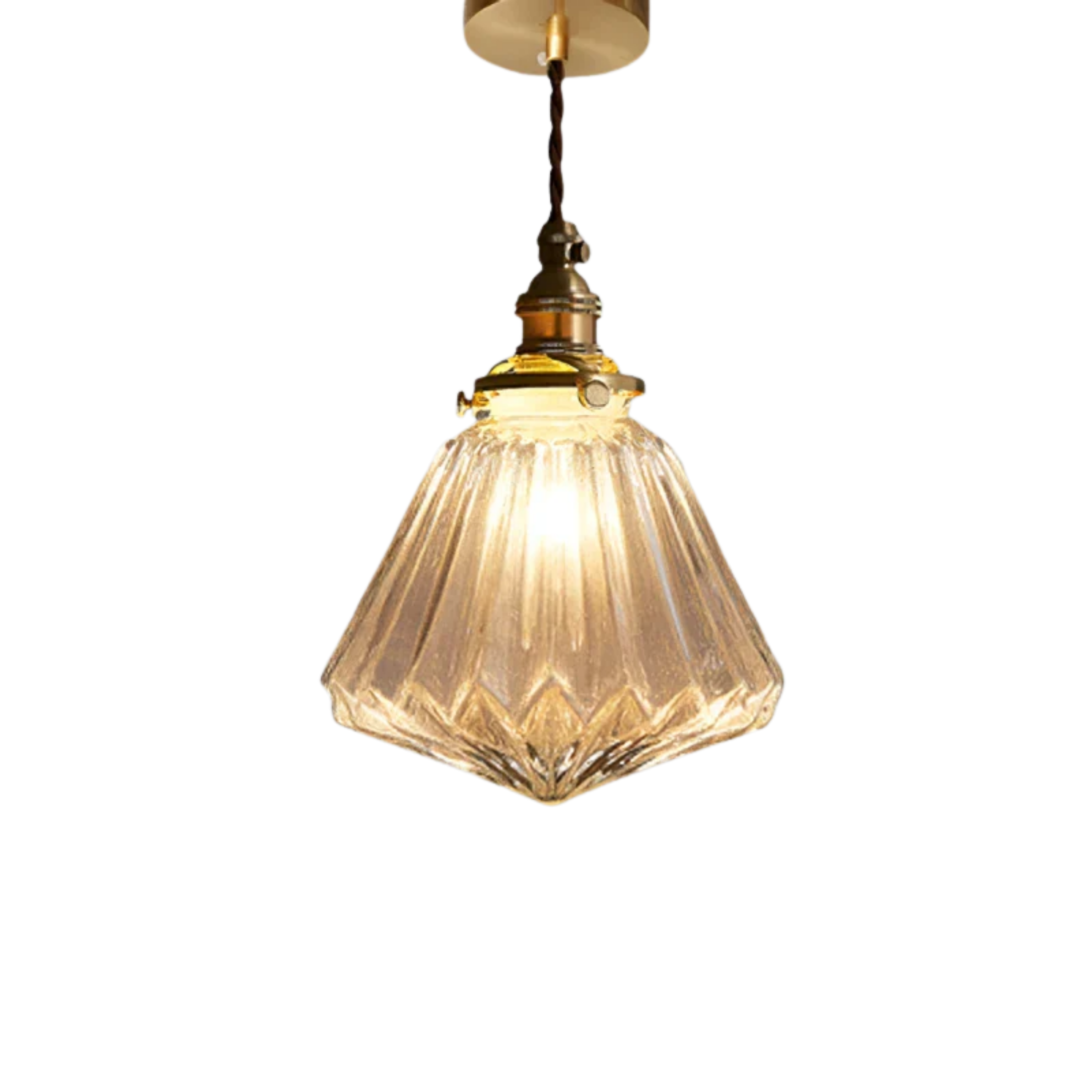 Vintage Ribbed Clear Glass Pendant Light with Brass Tone Fitting | Ormexis