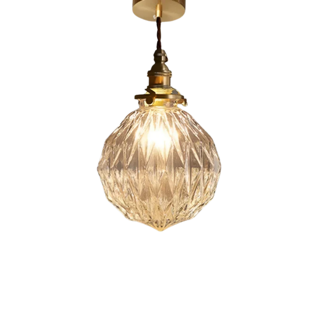 Vintage Ribbed Clear Glass Pendant Light with Brass Tone Fitting | Ormexis