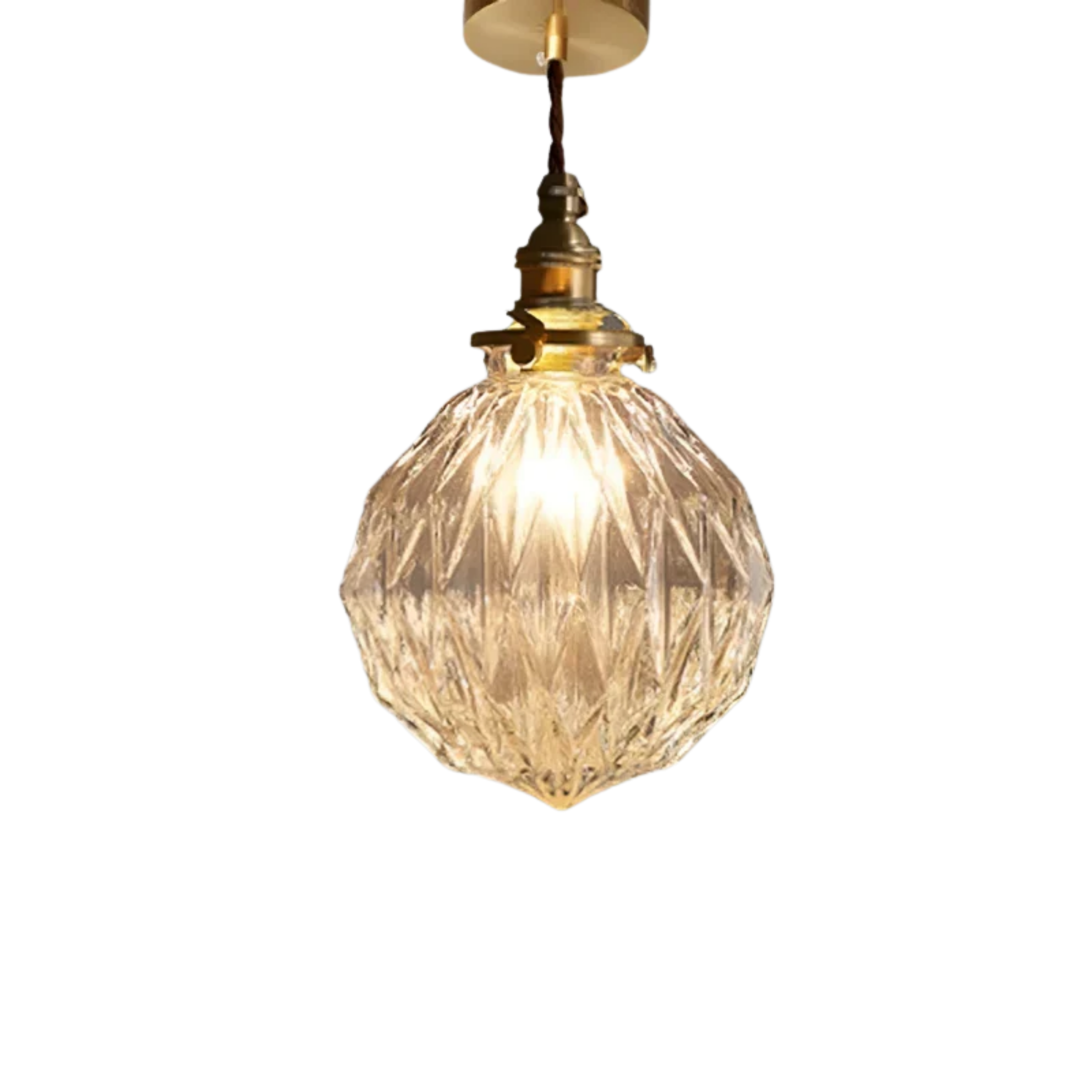 Vintage Ribbed Clear Glass Pendant Light with Brass Tone Fitting | Ormexis