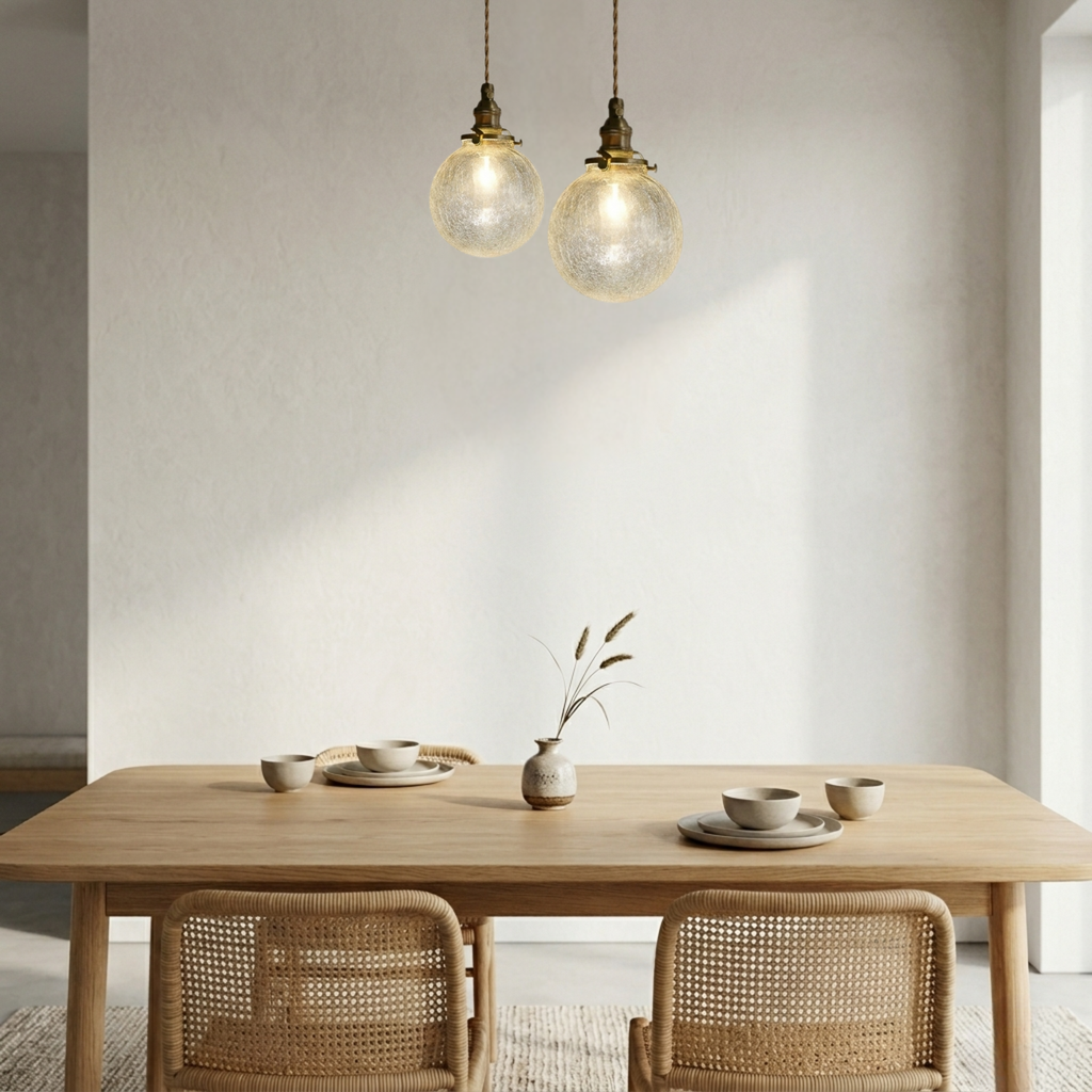 Vintage Ribbed Clear Glass Pendant Light with Brass Tone Fitting | Ormexis