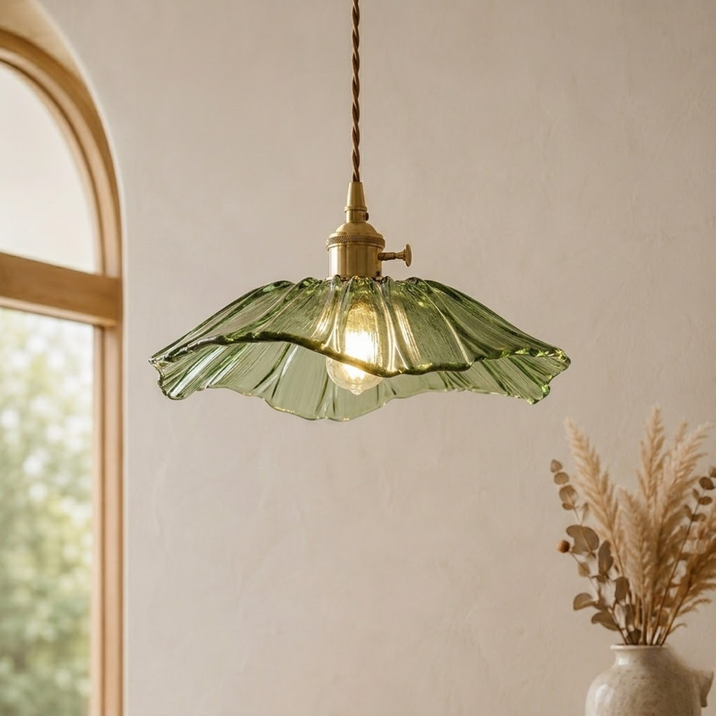 Vintage-LED-Pendelleuchte aus geriffeltem Blütenglas | Ormexis