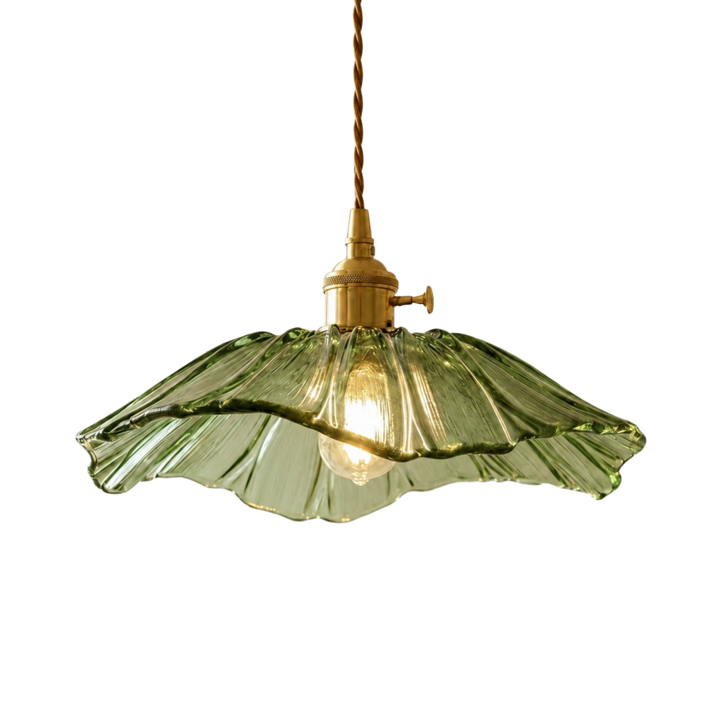 Vintage-LED-Pendelleuchte aus geriffeltem Blütenglas | Ormexis