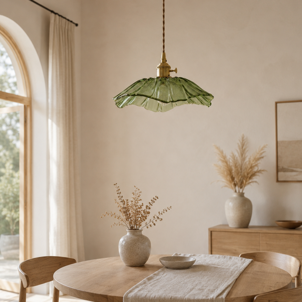 Vintage-LED-Pendelleuchte aus geriffeltem Blütenglas | Ormexis