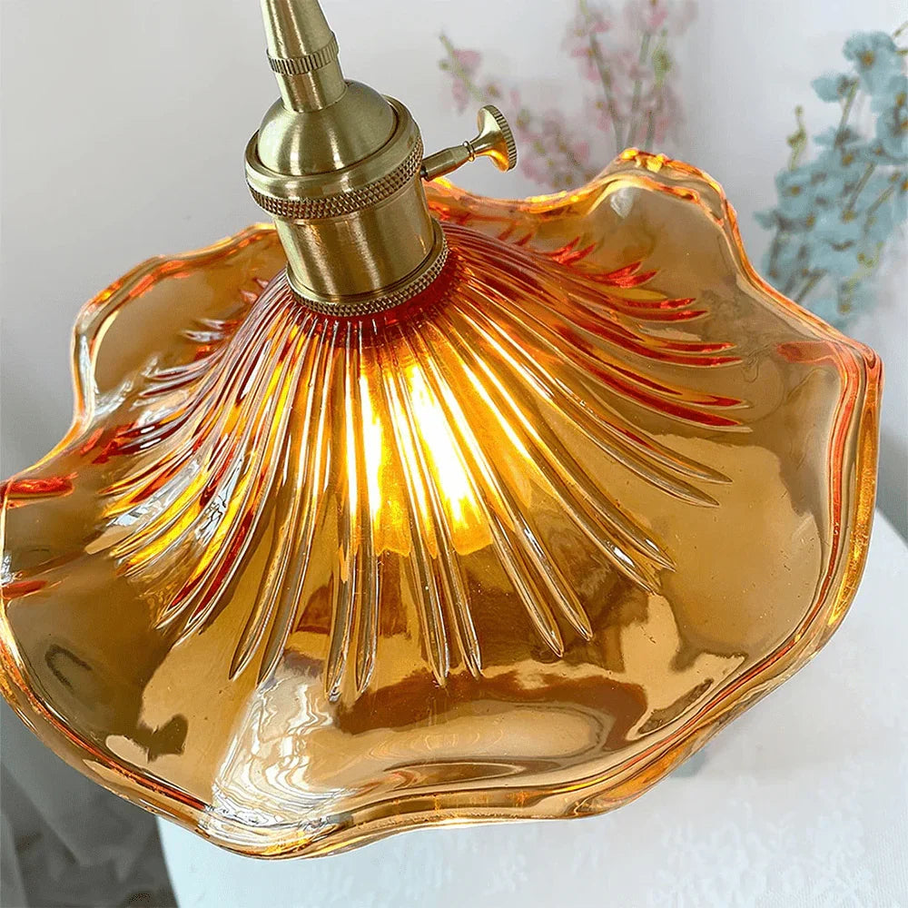 Vintage Scalloped Tinted Glass Pendant Light Copper Fitting Retro Ceiling Light | Ormexis