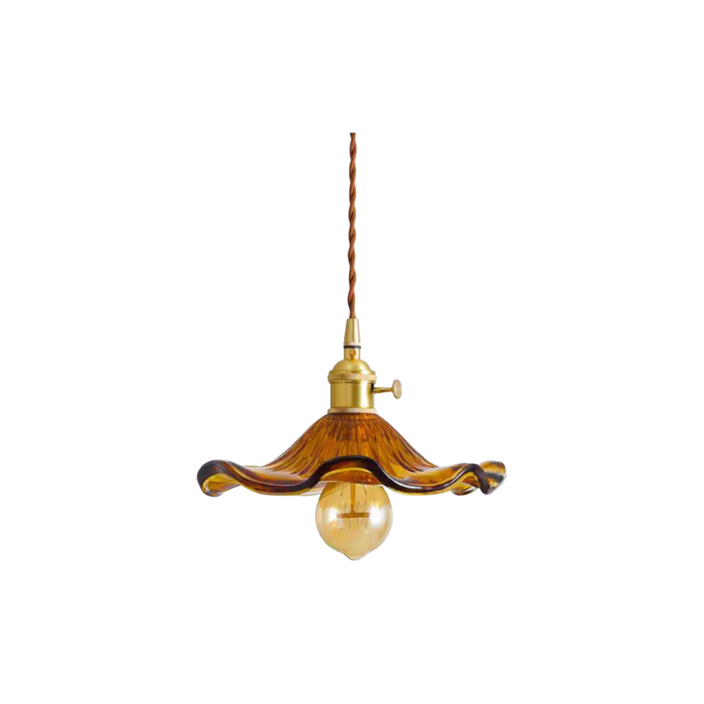 Vintage Scalloped Tinted Glass Pendant Light Copper Fitting Retro Ceiling Light | Ormexis