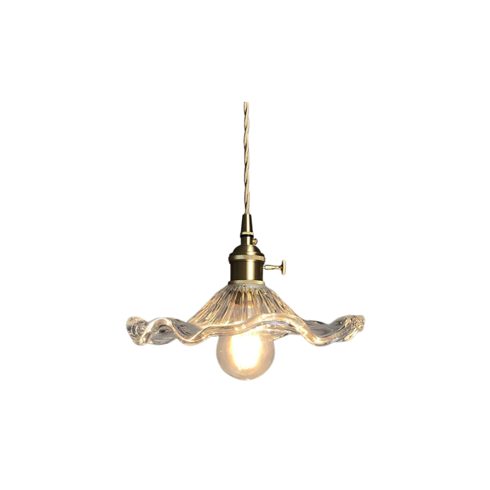 Vintage Scalloped Tinted Glass Pendant Light Copper Fitting Retro Ceiling Light | Ormexis