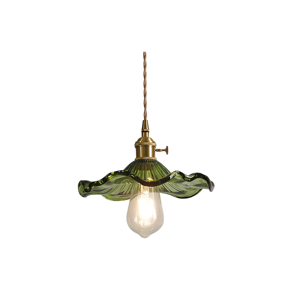 Vintage Scalloped Tinted Glass Pendant Light Copper Fitting Retro Ceiling Light | Ormexis