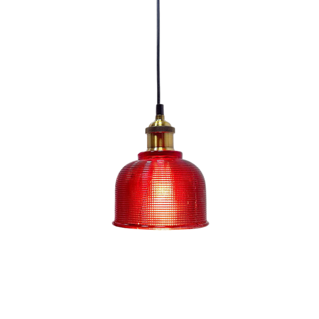 Vintage pendellampe i tonet glas med ribbet klokkeformet skærm | Ormexis