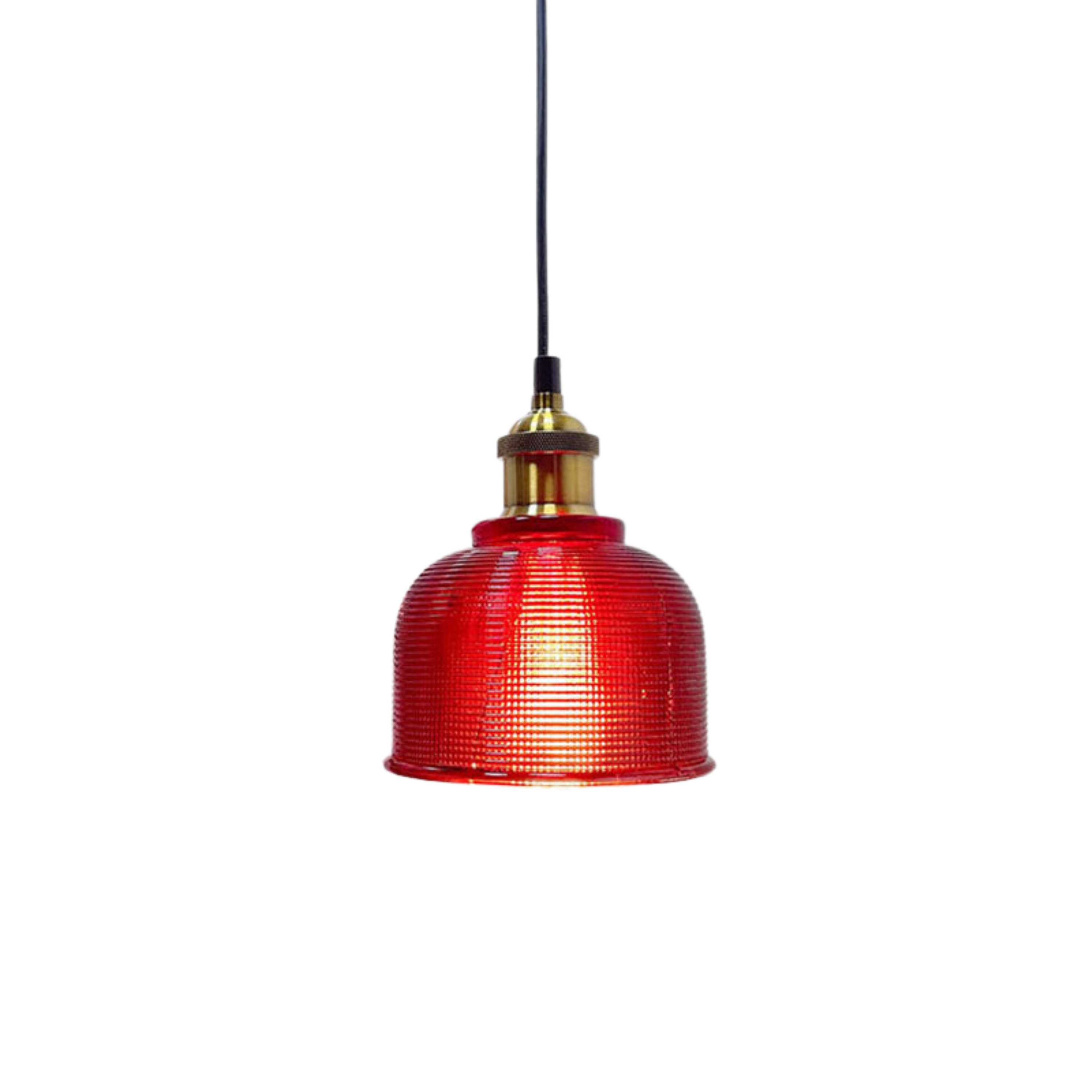 Vintage pendellampe i tonet glas med ribbet klokkeformet skærm | Ormexis