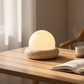 Wabi Sabi Travertine Stone Table Lamp White Glass Globe Bedside Lamp | Ormexis
