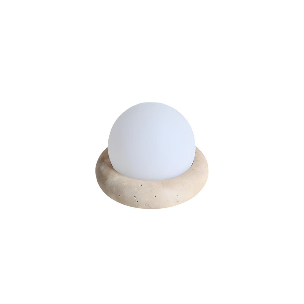 Wabi Sabi Travertine Stone Table Lamp White Glass Globe Bedside Lamp | Ormexis