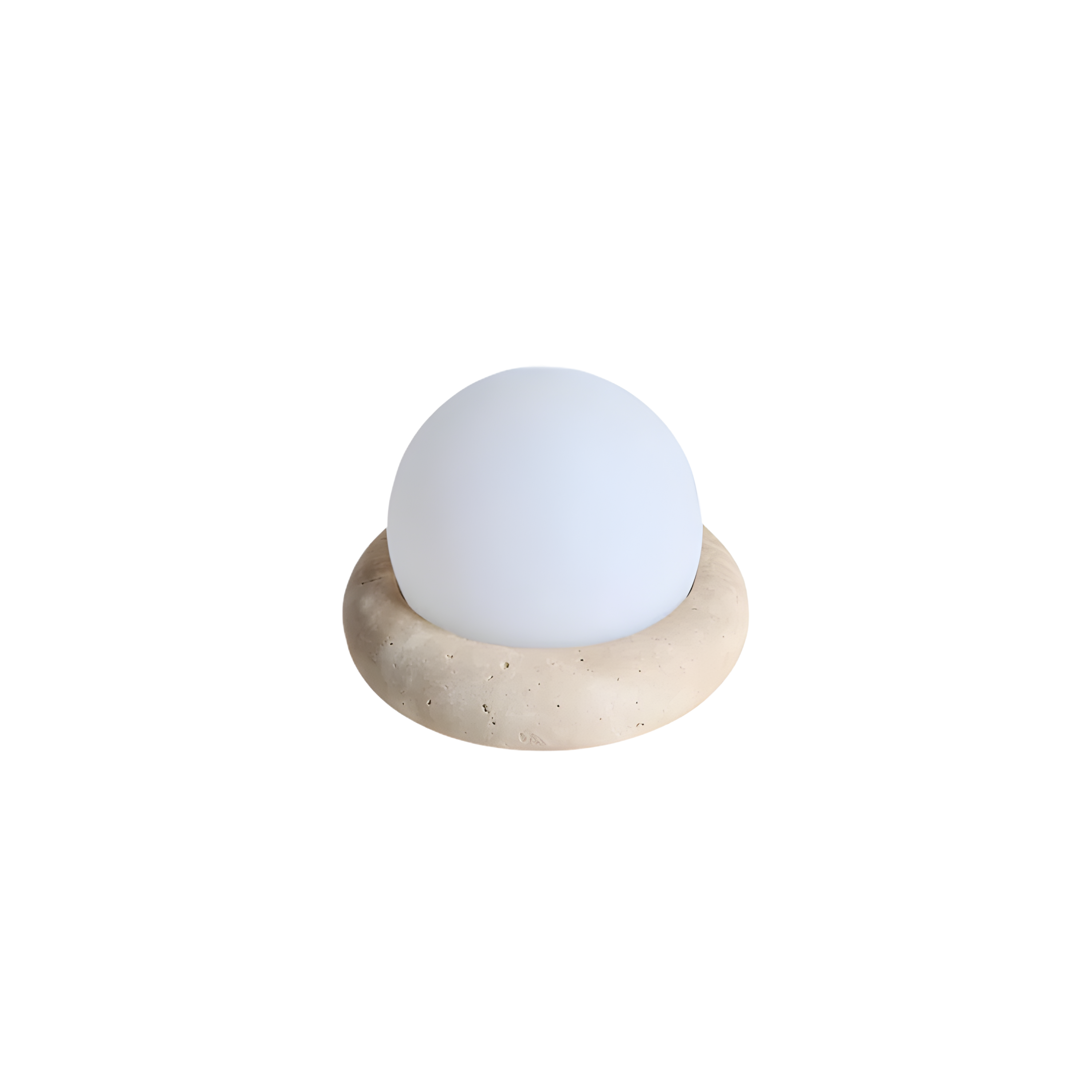 Wabi Sabi Travertine Stone Table Lamp White Glass Globe Bedside Lamp | Ormexis
