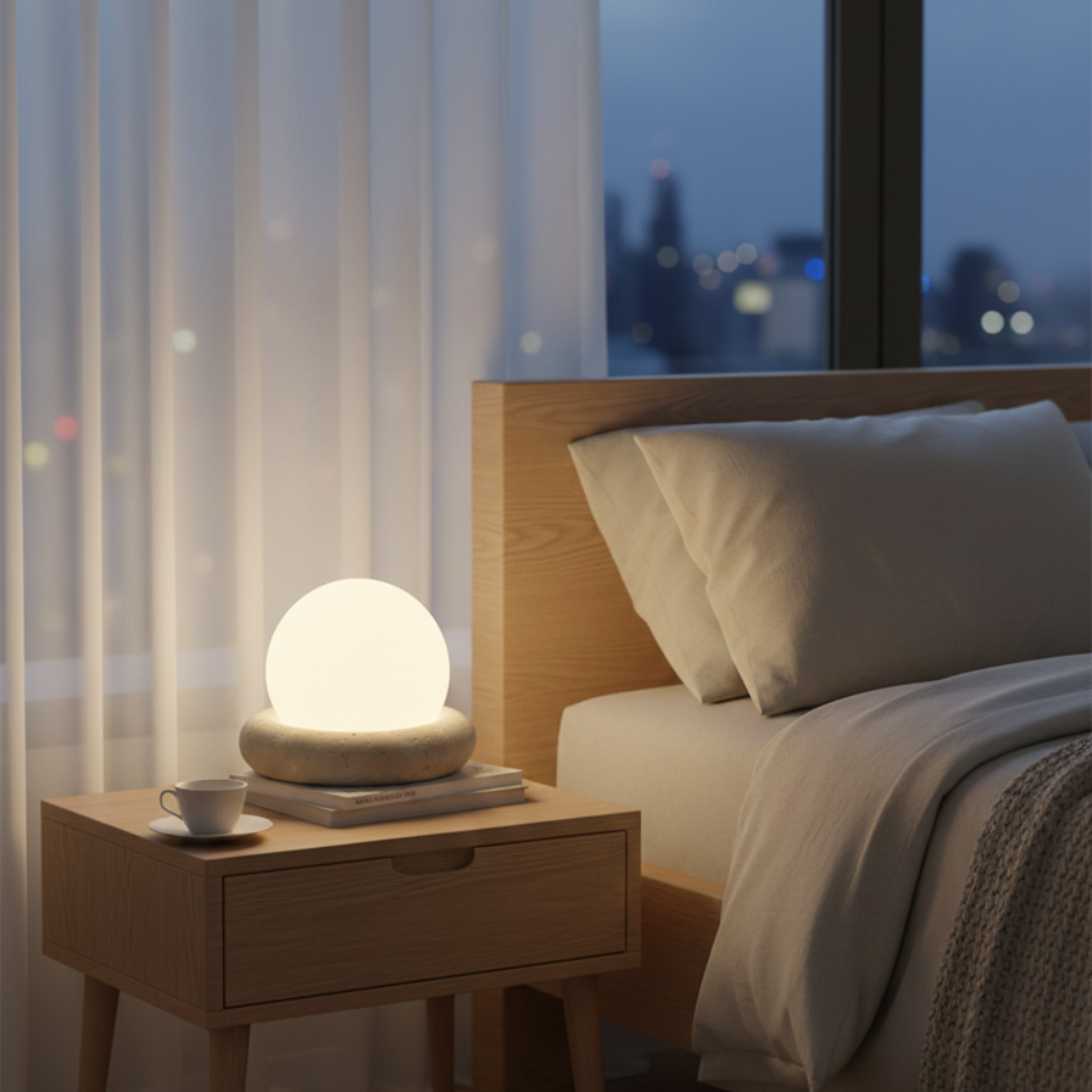 Wabi Sabi Travertine Stone Table Lamp White Glass Globe Bedside Lamp | Ormexis
