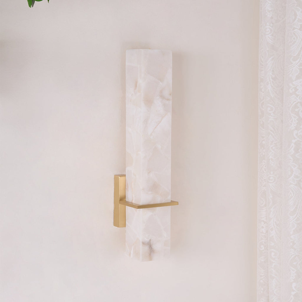 Weiße Alabaster-Wandleuchte aus Metall, moderner quaderförmiger Wandstrahler | Ormexis